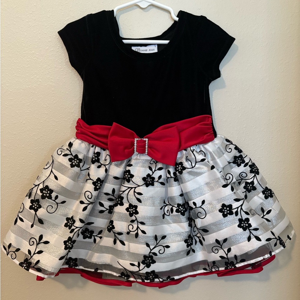 Bonnie Jean Black and Red Floral Toddler Dress